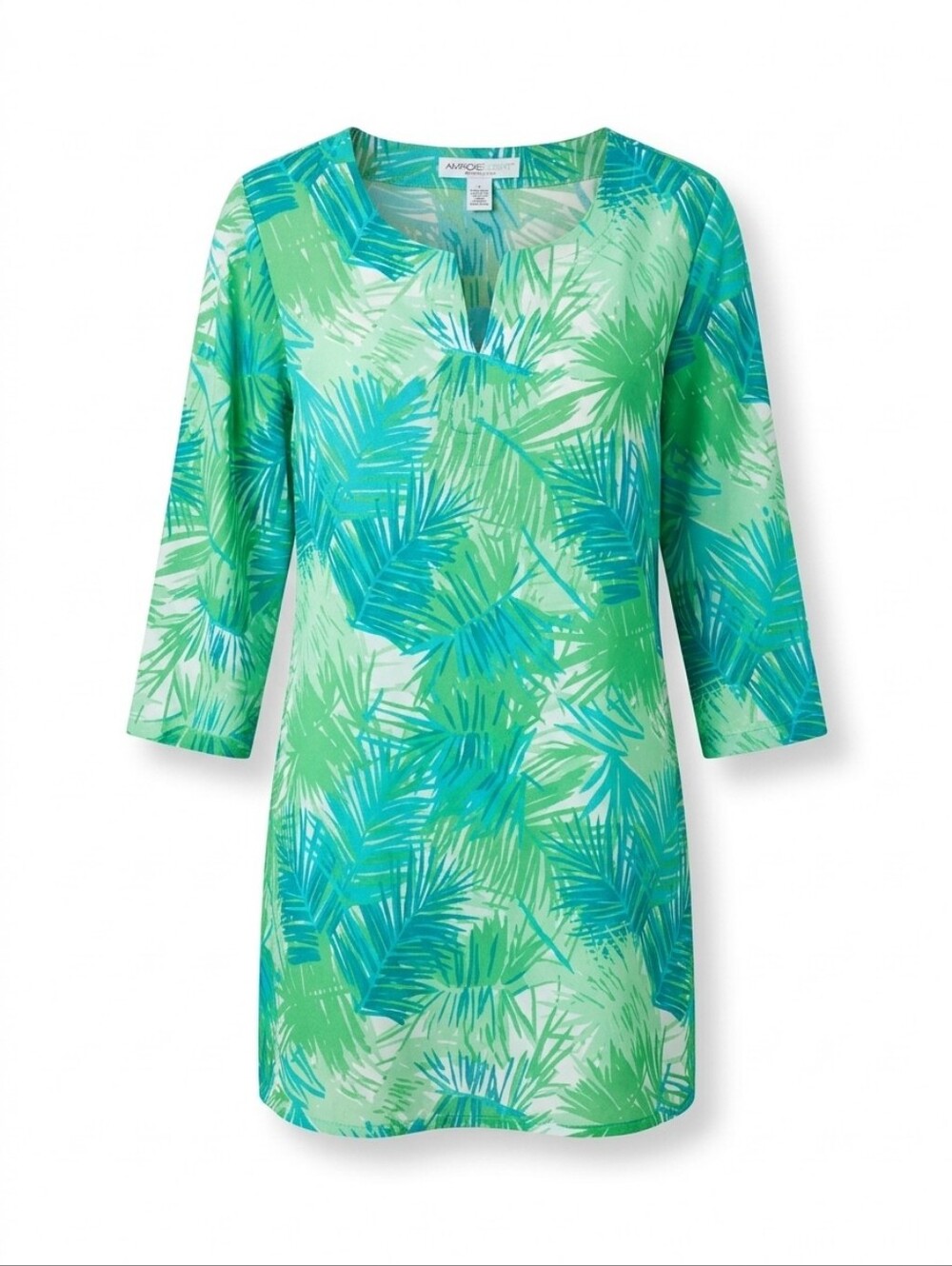 NWT Sz L Tropical Green Palm Swim Cover-Up Made In India 100% Cotton